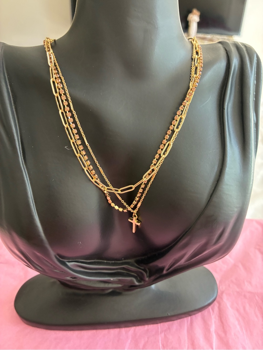 Panacea Cache Layered Gold-Tone Necklace with Cross Pendant